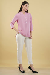 PINK LINEN SHORT KURTA - SKYTICK